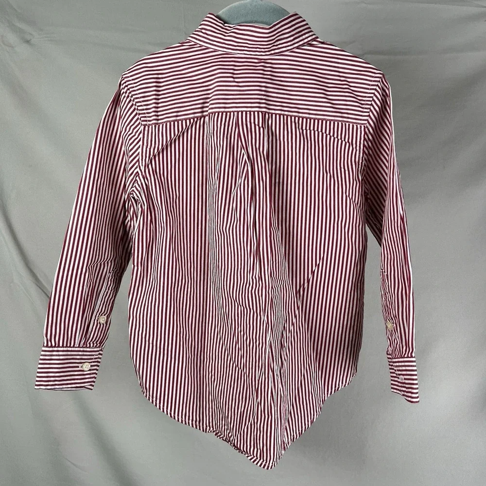 Ralph Lauren Boys Red/White Stripped Cotton Button Down Long Sleeve Shirt size 4